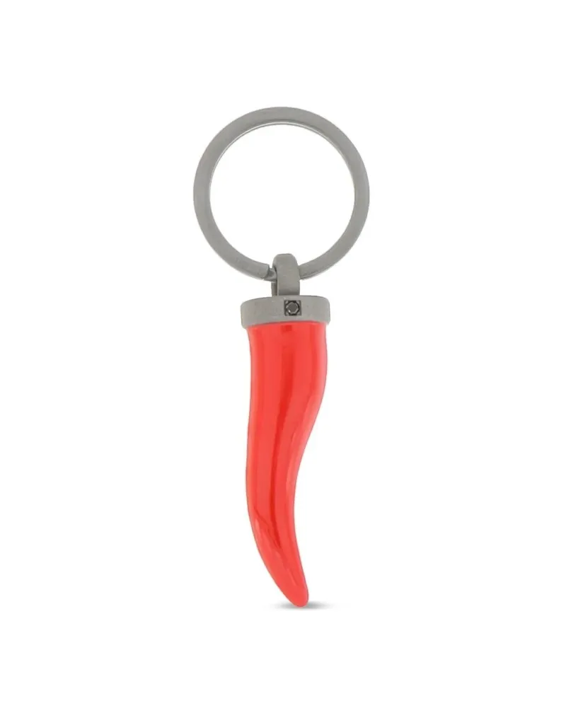 MANO|J Titanium Keychain with Red Horn and Black Diamond