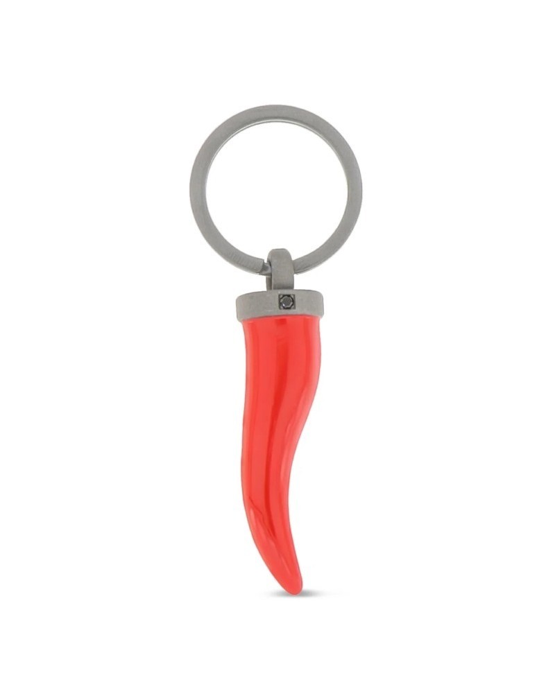 Porte-clés MANO|J en titane avec corne rouge et diamant noir