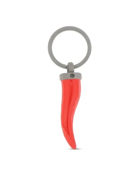 Portachiavi MANO|J in Titanio con Cornetto Rosso e Diamante Nero