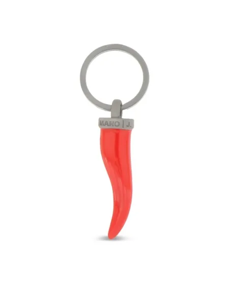 Portachiavi MANO|J in Titanio con Cornetto Rosso e Diamante Nero