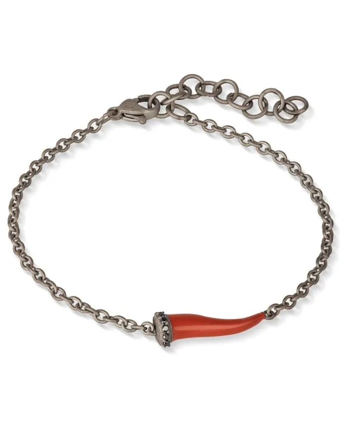 Bracciale MANO|J Charms in Titanio con Cornetto Rosso e Diamanti Neri