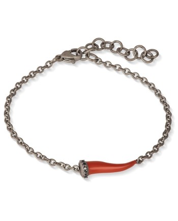 MANO|J Charms Titanium Bracelet with Red Horn and Black Diamonds
