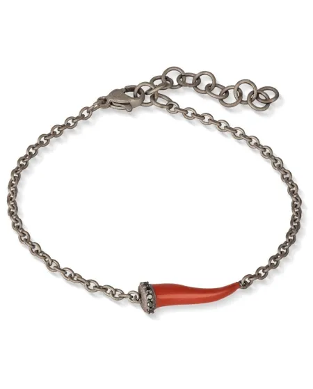 MANO|J Charms Titanium Bracelet with Red Horn and Black Diamonds