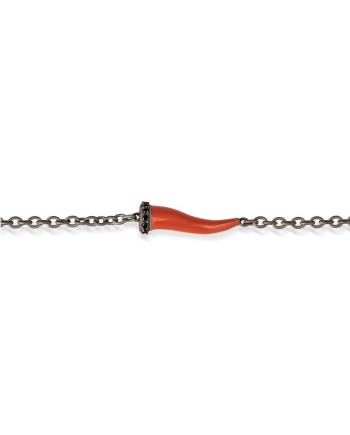 MANO|J Charms Titanium Bracelet with Red Horn and Black Diamonds