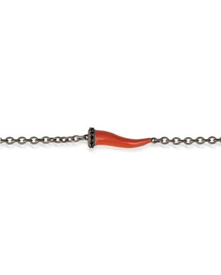 MANO|J Charms Titanium Bracelet with Red Horn and Black Diamonds