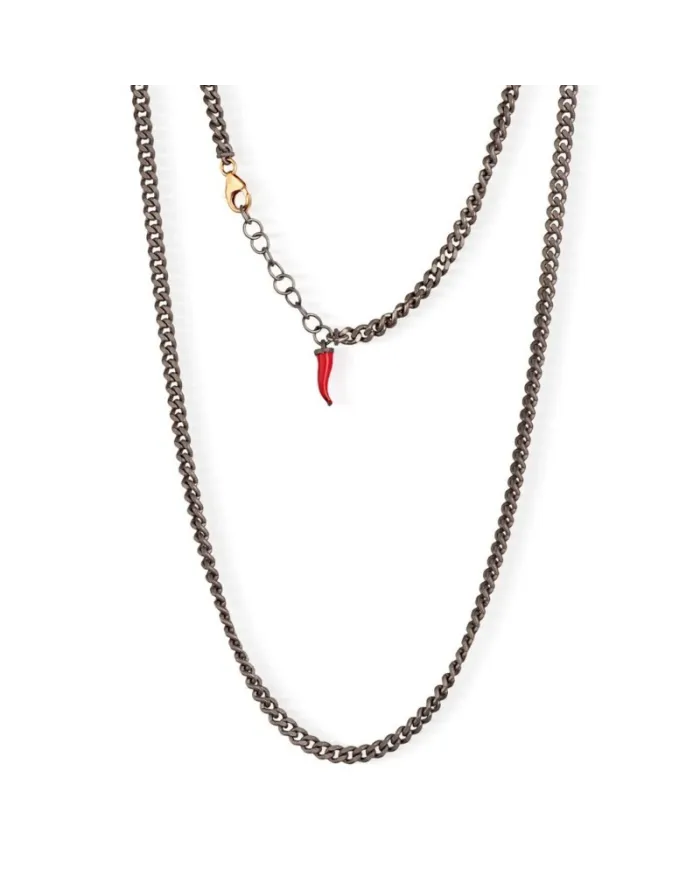 Collana MANO|J Groumette in Titanio con Cornetto Rosso Pendente e Oro