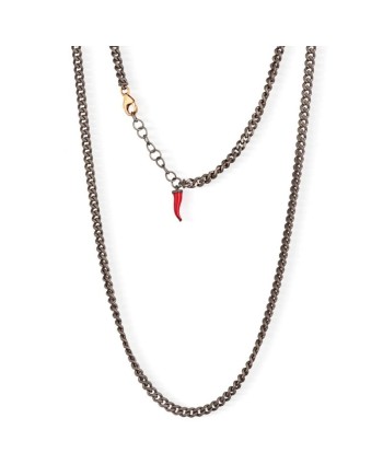 MANO|J Titanium Groumette Necklace with Red Horn Pendant and Gold