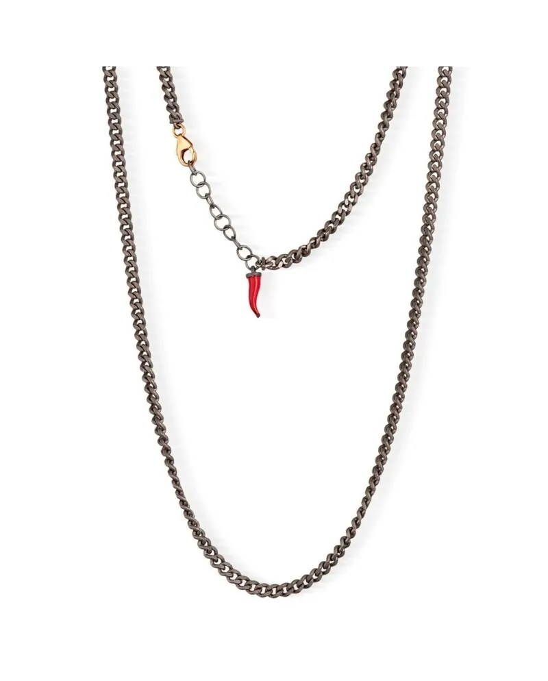Collier Groumette en titane MANO|J avec pendentif en corne rouge et or