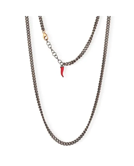 Collier Groumette en titane MANO|J avec pendentif en corne rouge et or