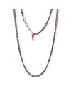 MANO|J Titanium Groumette Necklace with Red Horn Pendant and Gold