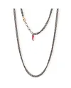 MANO|J Titanium Groumette Necklace with Red Horn Pendant and Gold