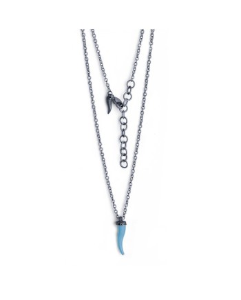 MANO|J Charms Titanium Necklace with Blue Horn and Black Diamonds