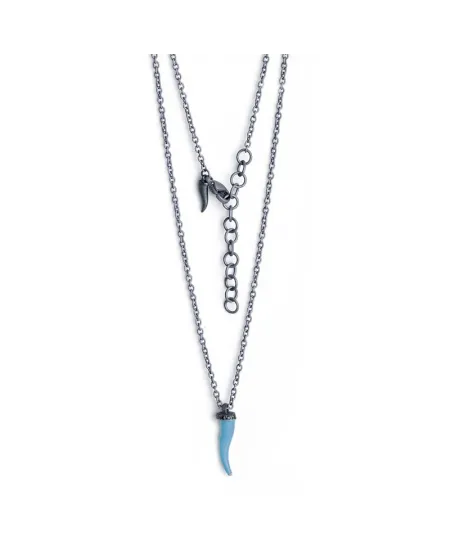 MANO|J Charms Titanium Necklace with Blue Horn and Black Diamonds