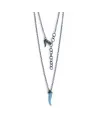 MANO|J Charms Titanium Necklace with Blue Horn and Black Diamonds