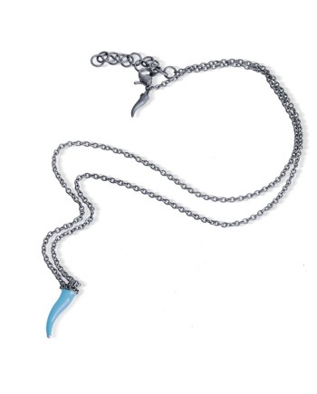 Collana MANO|J Charms in Titanio con Cornetto Azzurro e Diamanti Neri