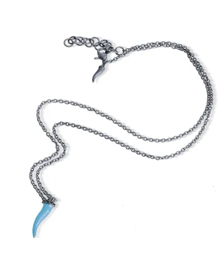 MANO|J Charms Titanium Necklace with Blue Horn and Black Diamonds