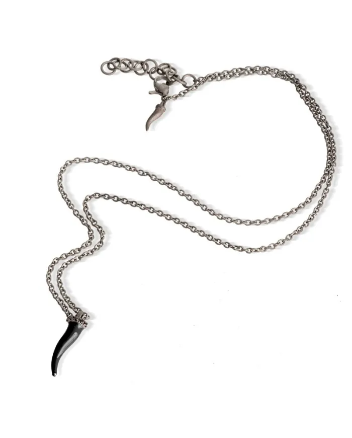Collier MANO|J Charms en titane avec corne noire et diamants noirs