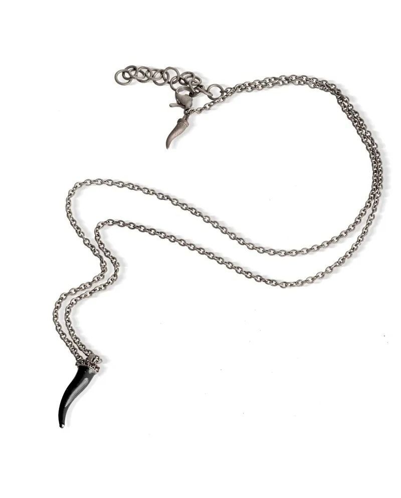 Collana MANO|J Charms in Titanio con Cornetto Nero e Diamanti Neri