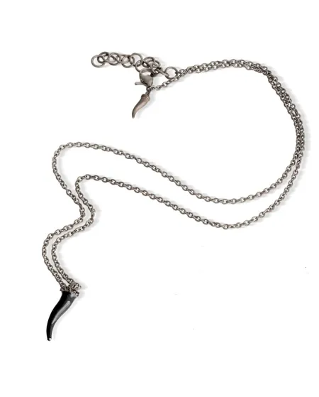 MANO|J Charms Titanium Necklace with Black Horn and Black Diamonds