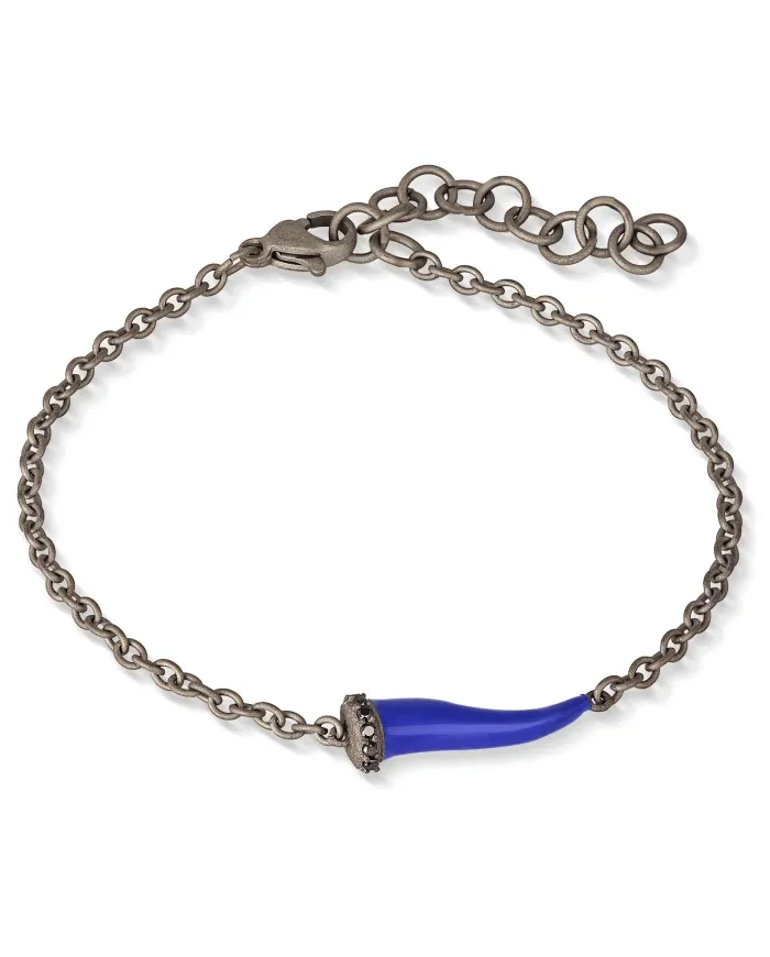 Bracciale MANO|J Charms in Titanio con Cornetto Blu Avio e Diamanti Neri