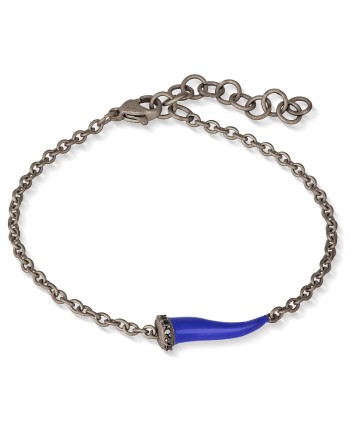 MANO|J Charms Titanium Bracelet with Avio Blue Horn and Black Diamonds