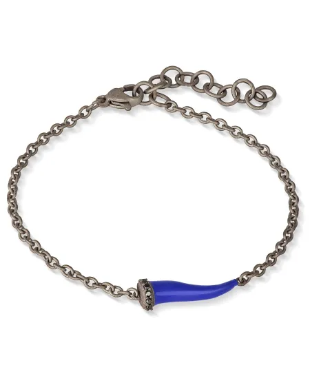 Bracelet MANO|J Charms en titane avec corne bleue Avio et diamants noirs