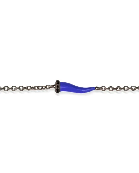 MANO|J Charms Titanium Bracelet with Avio Blue Horn and Black Diamonds