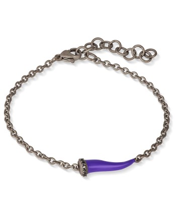 Bracciale MANO|J Charms in Titanio con Cornetto Viola e Diamanti Neri