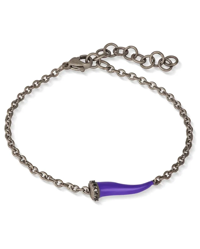 Bracciale MANO|J Charms in Titanio con Cornetto Viola e Diamanti Neri