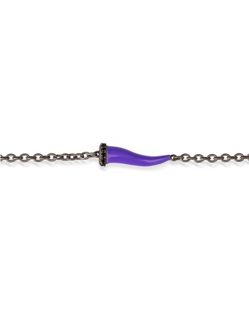 Bracciale MANO|J Charms in Titanio con Cornetto Viola e Diamanti Neri