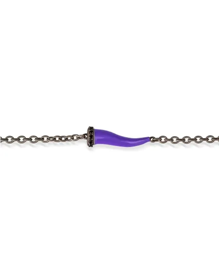 MANO|J Charms Titanium Bracelet with Purple Horn and Black Diamonds