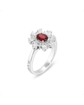 Bague Ponte Vecchio Benvenuto en or blanc avec diamants et rubis