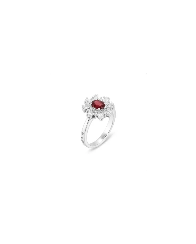 Anello Ponte Vecchio Benvenuto in Oro Bianco con Diamanti e Rubino