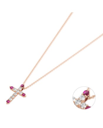 Pendentif Croix de Bienvenue Ponte Vecchio en or avec diamants et rubis