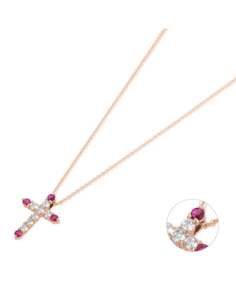 Collana con Croce Ponte Vecchio Benvenuto in Oro con Diamanti e Rubini
