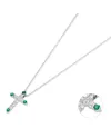 Collana con Croce Ponte Vecchio Benvenuto in Oro Bianco con Diamanti e Smeraldi
