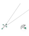 Ponte Vecchio Benvenuto Cross Necklace in White Gold with Diamonds and Emeralds
