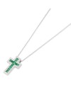 Ponte Vecchio Benvenuto Cross Necklace in White Gold with Diamonds and Emeralds