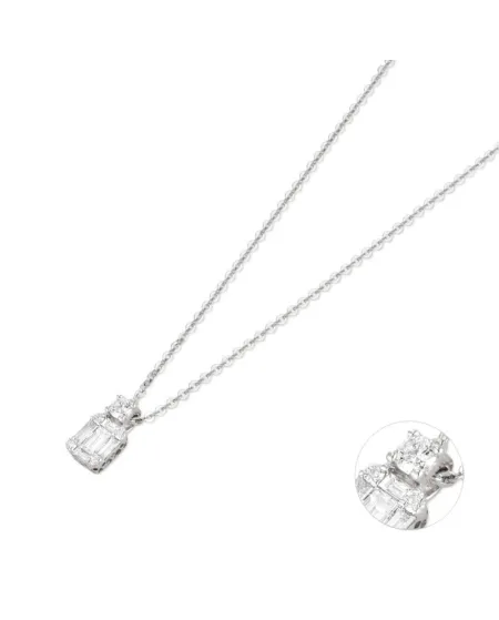 Collana con Pendente Ponte Vecchio Benvenuto in Oro Bianco con Diamanti
