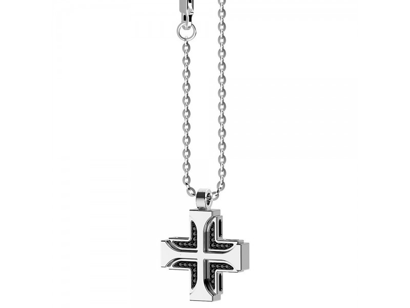 Collana da uomo Zancan Insigna in argento con croce in argento e spinelli neri
