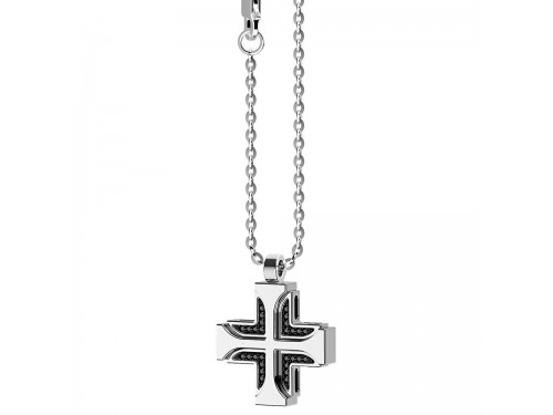 Collana da uomo Zancan Insigna in argento con croce in argento e spinelli neri