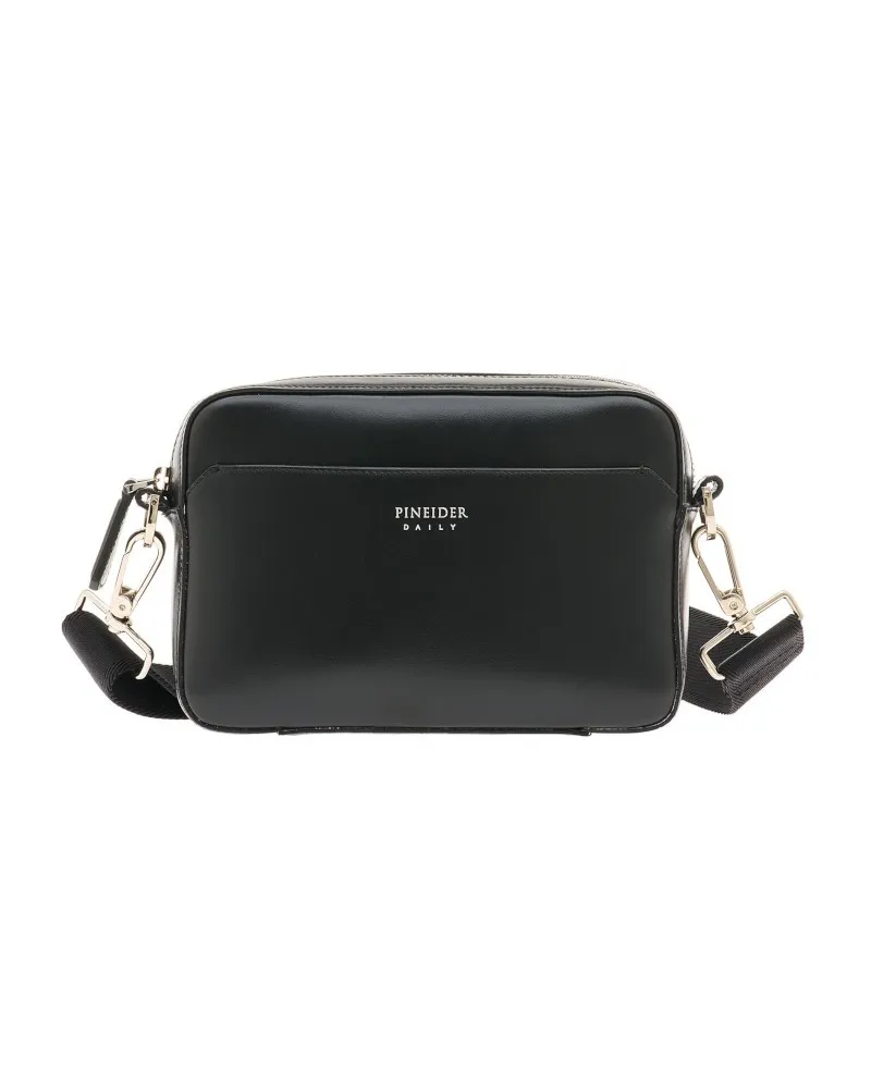 Borsa a Tracolla Pineider Daily in Pelle Nera Liscia