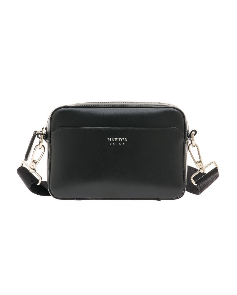 Pineider Daily Shoulder Bag in Smooth Black Leather