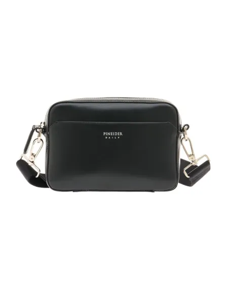 Sac bandoulière quotidien Pineider en cuir lisse noir