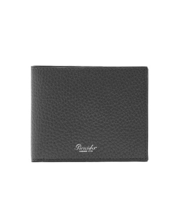 Pineider Wallet in Black Tumbled Leather 6 Compartments