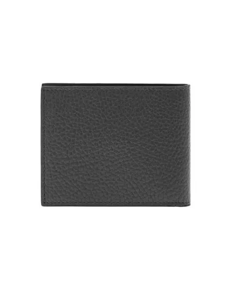 Portefeuille Pineider en cuir noir vieilli à 6 compartiments