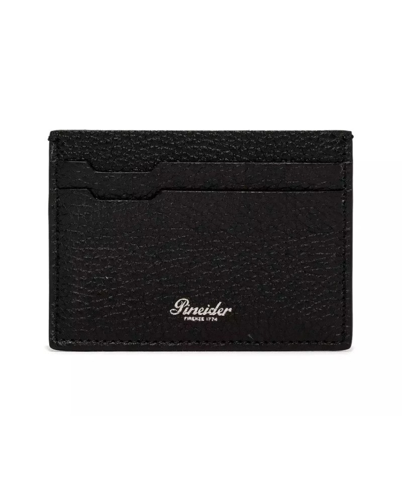 Pineider Card Holder in Black Tumbled Leather 4 Compartments