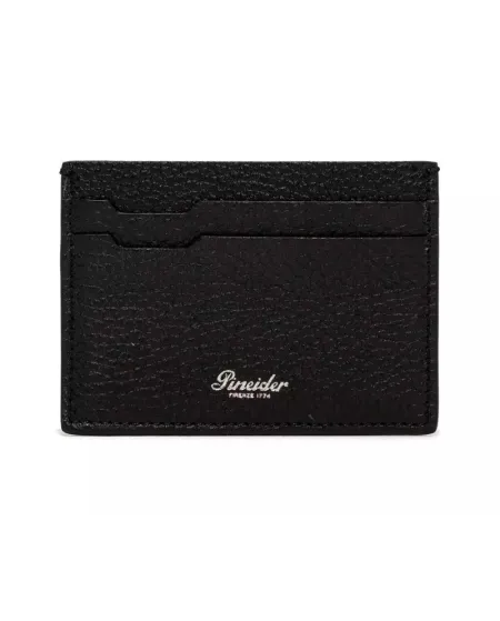 Porte-cartes Pineider en cuir noir vieilli, 4 compartiments