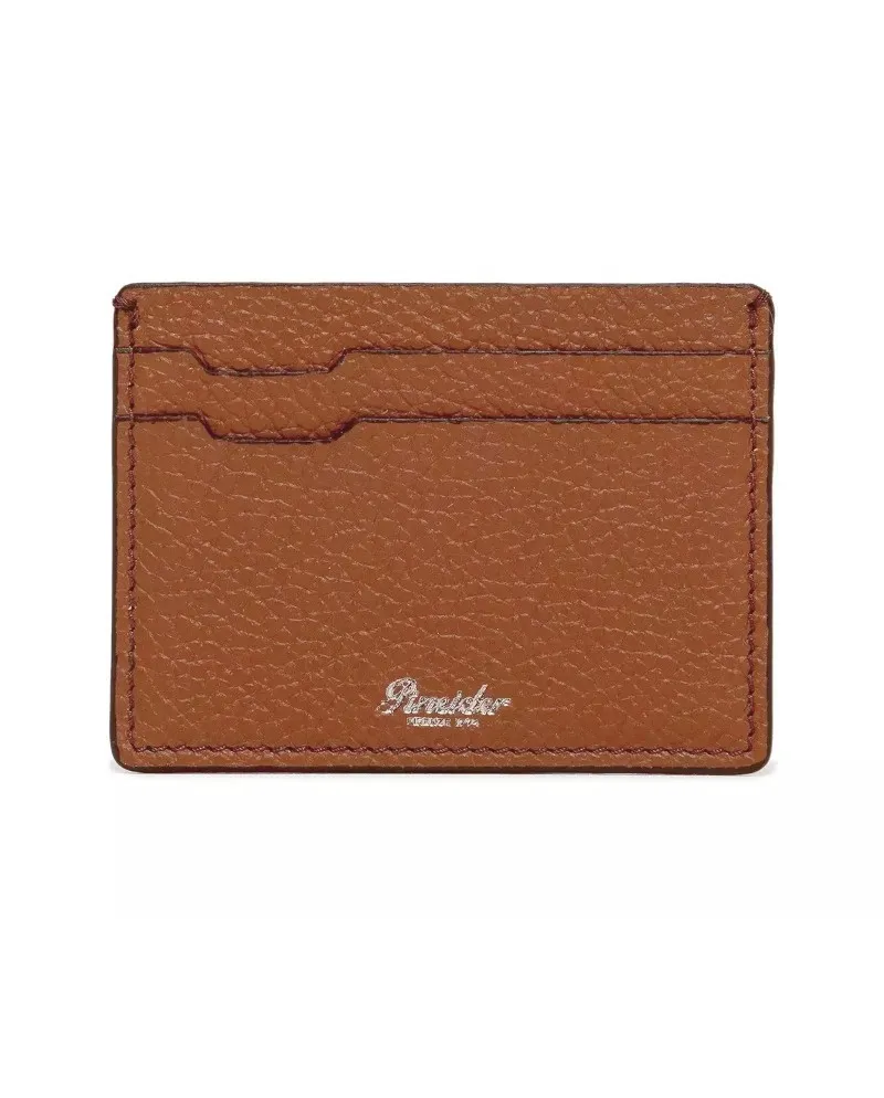 Pineider Card Holder in Brown Tumbled Leather 4 Compartments