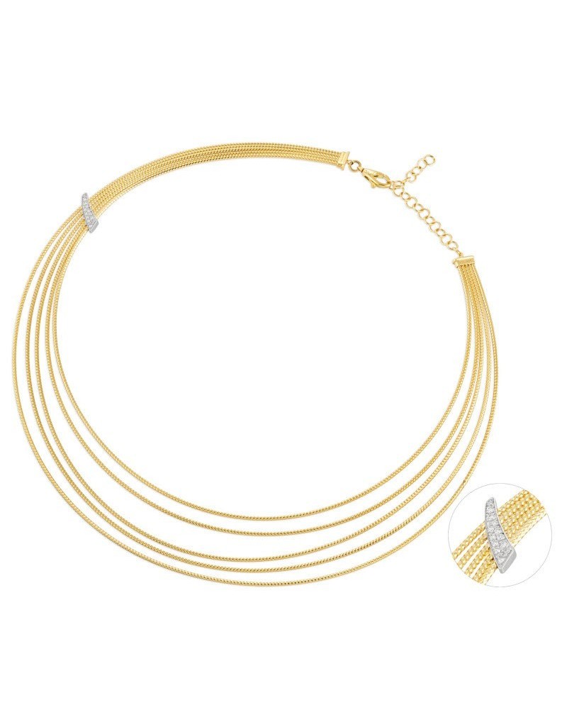 Collier ras du cou Ponte Vecchio Nobile à 5 rangs en or jaune avec pavé de diamants